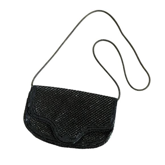 Vintage Black & Gunmetal Gray Beaded Glam Bag Purse - Picture 1 of 5